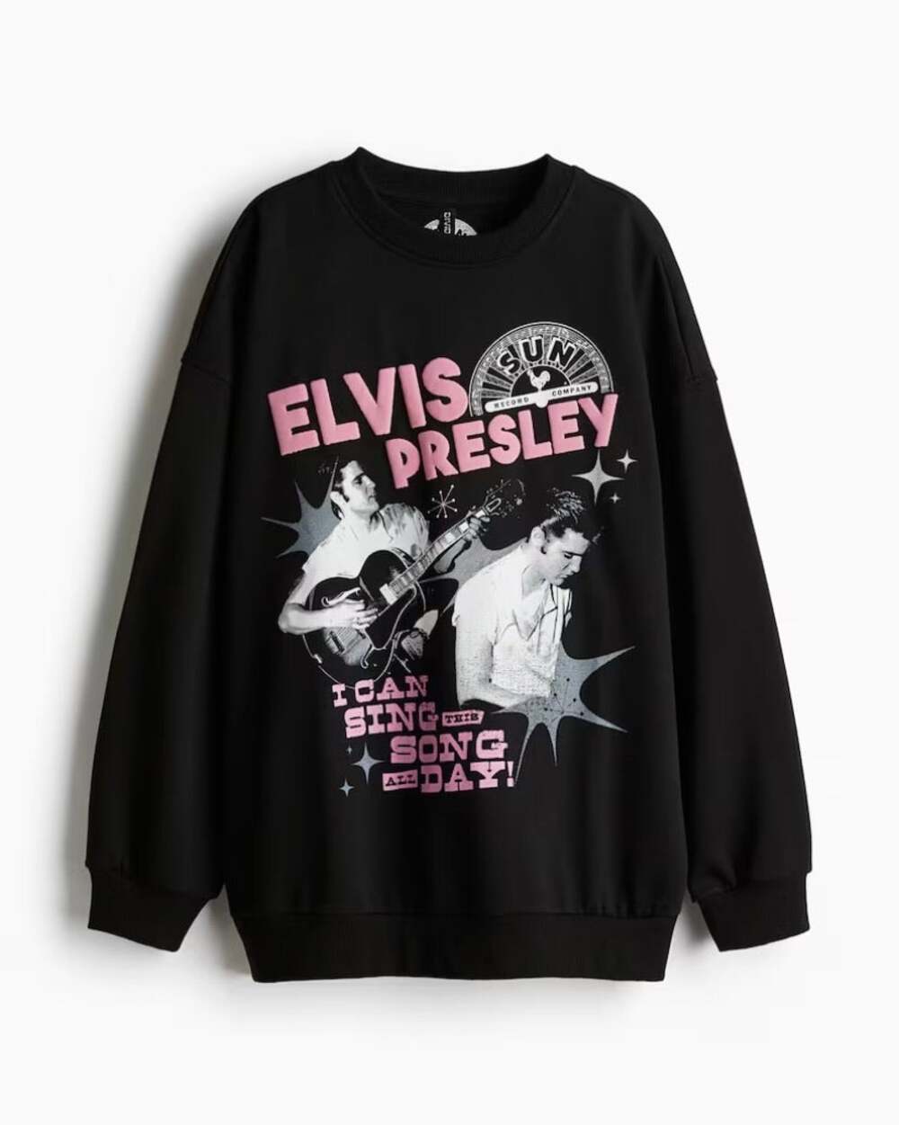 H&M Elvis Presley Sun Records Oversized Black Graphic Sweatshirt Size S The King